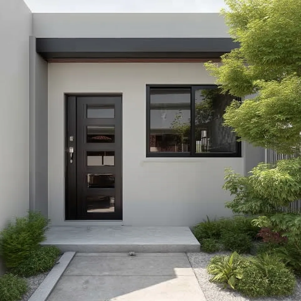 Casa con puerta y ventana de aluminio negro instaladas por Grupo CAAAV