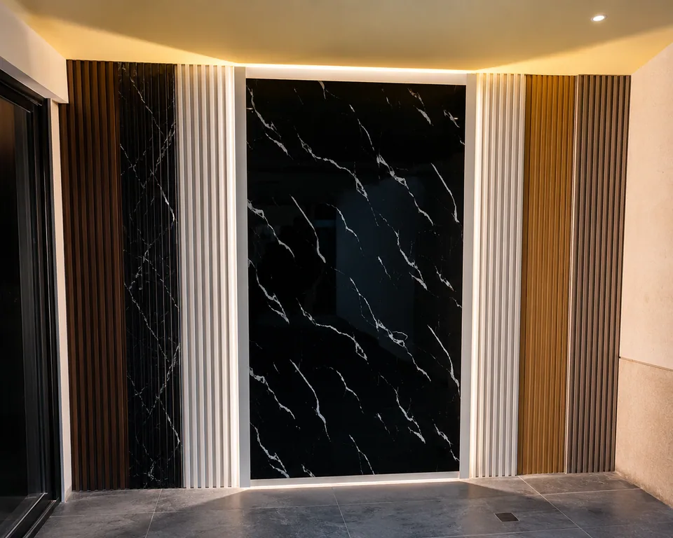 Pared forrada con lambrín decorativo, acabado profesional de Grupo CAAAV