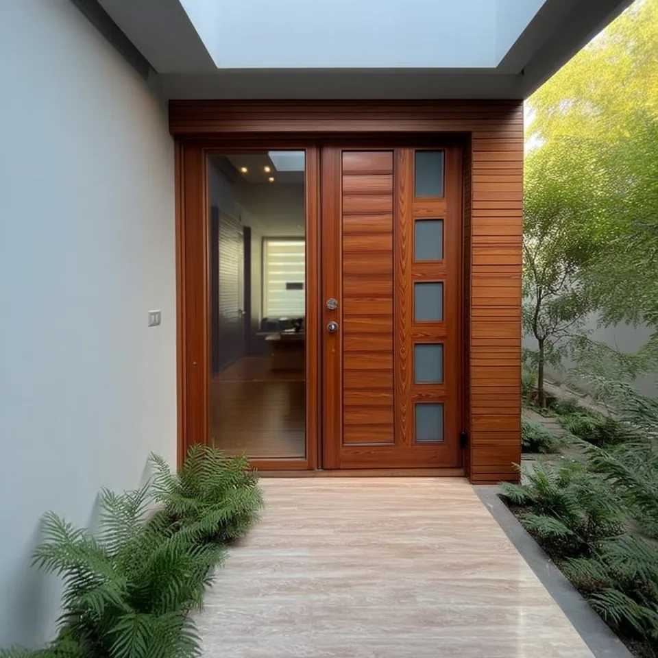 Puerta café con ventana de cristal templado, Grupo CAAAV