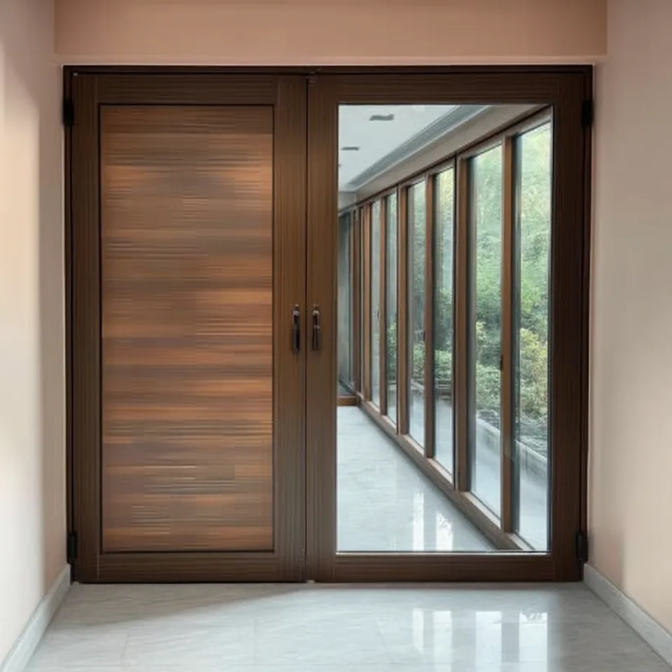 Puerta de aluminio con cristal templado fabricada por Grupo CAAAV