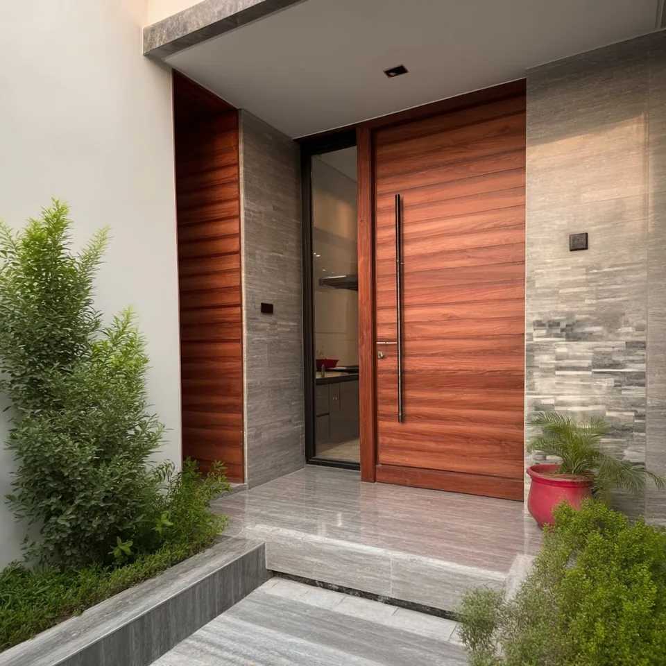 Puerta de aluminio con cristal en exterior, proyecto de Grupo CAAAV