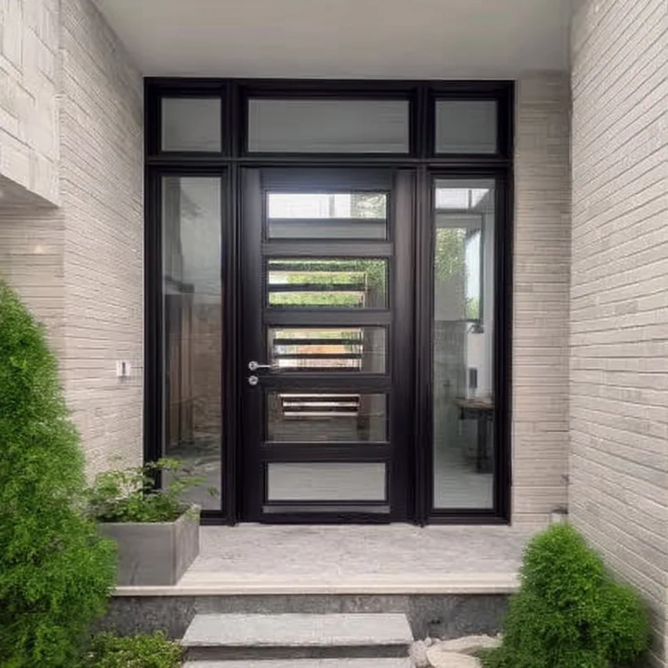 Puerta negra de aluminio con cristal templado, Grupo CAAAV en Perote