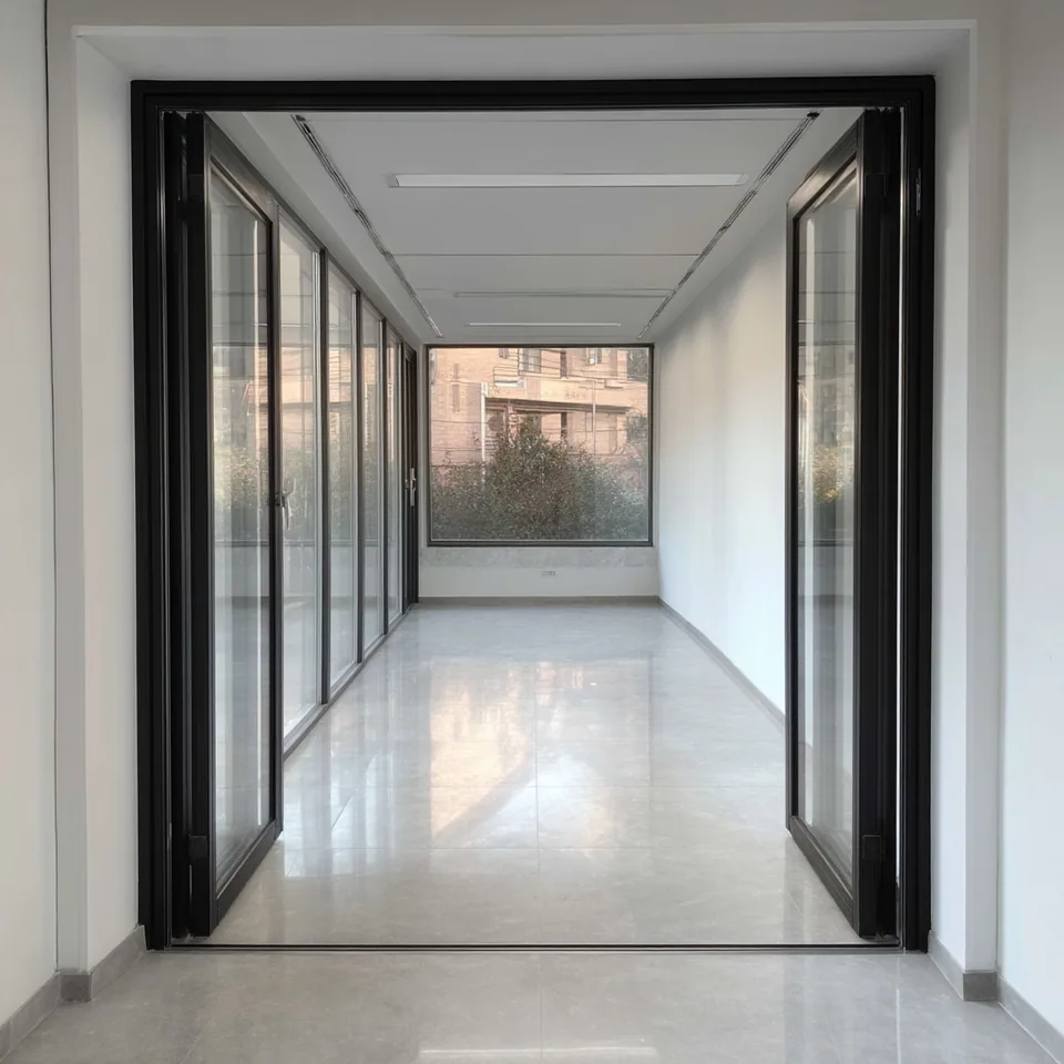 Puertas dobles de aluminio abiertas hacia el jardín, instalación Grupo CAAAV
